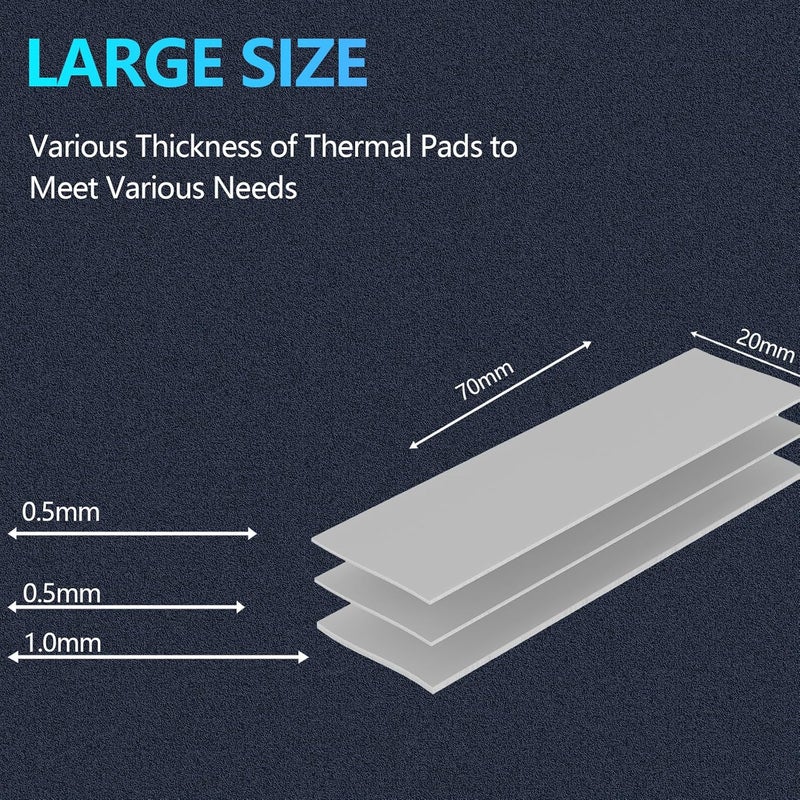 Oddtone Thermal Pad, 14.8 W/mK, 20x70mm (0.5mm+0.5mm+1.0mm) Highly Efficient Thermal Conductivity, Heat Resistant Silicone Thermal Pads for Laptop Heatsink CPU GPU SSD IC LED Cooler 3 Pack - Image 4